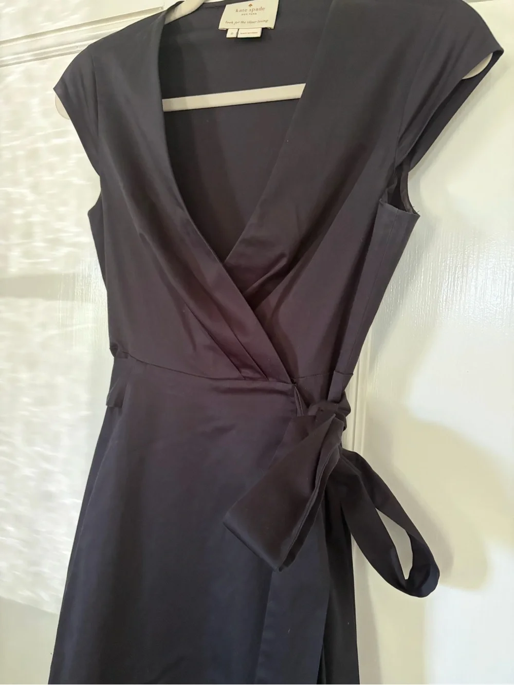 kate spade Black Cap-Sleeve Wrap Midi Dress